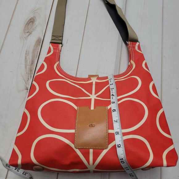 Etc Orla Kiely giant linear stem laminated cotton red orange crossbody bag purse - Picture 3 of 10